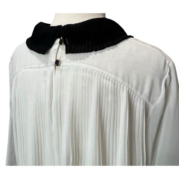 Ted Baker Jenya Blouse S Off White Black Pleated Peter Pan Collar Modest Chic - Picture 5 of 16